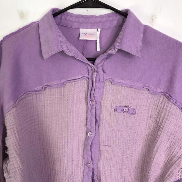 Urban Outfitters Shirt Womens S Colorblock Purple Gauze Button Up Casual - Picture 7 of 8